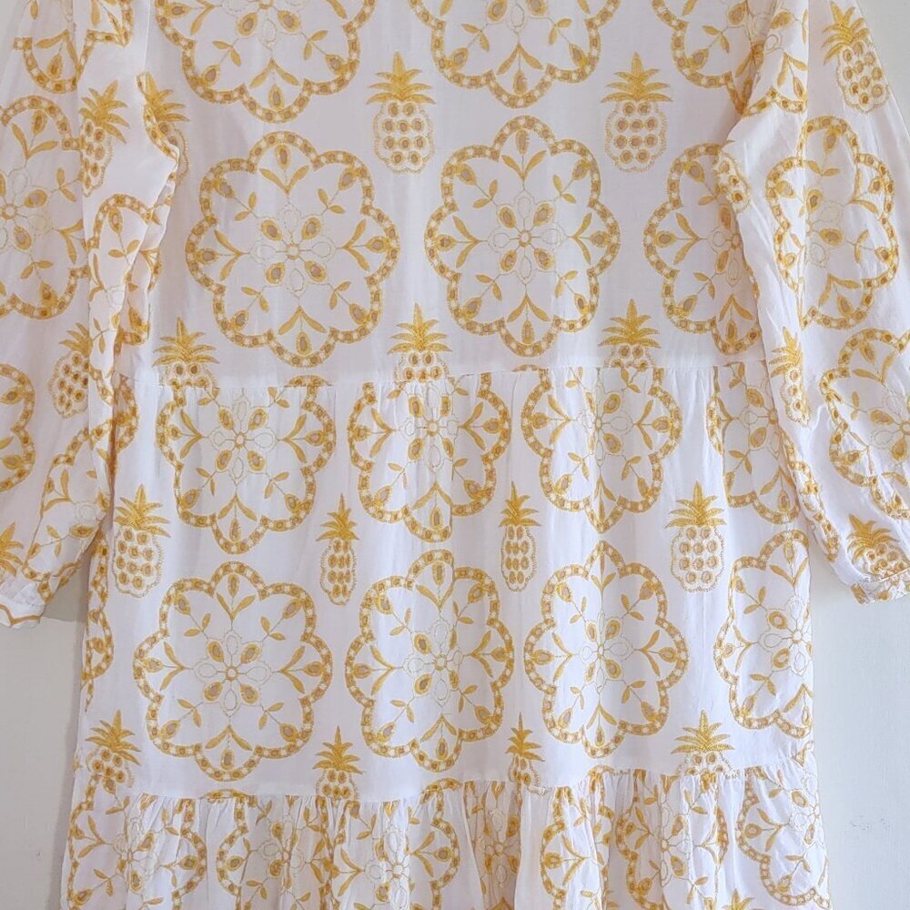 Yellow Babydoll Eyelet Floral Embroidered Dress Festival Boho Hippie Small - Picture 8 of 11